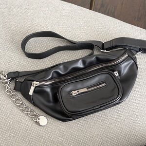 H&M Black Faux Leather Belt Bag with Chain Detail